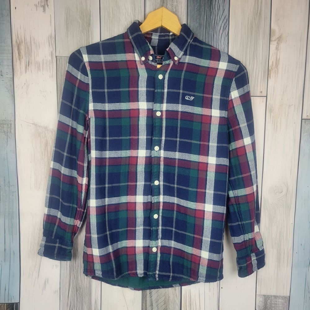 Vineyard Vines Plaid Long Sleeve Button Down Shirt Green Red Blue size Med